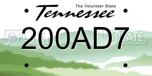 200AD7 Tennessee License Plate