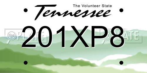 201XP8 Tennessee License Plate