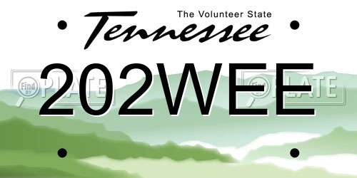202WEE Tennessee License Plate