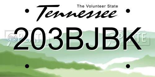 203BJBK Tennessee License Plate