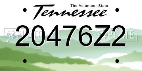 20476Z2 Tennessee License Plate