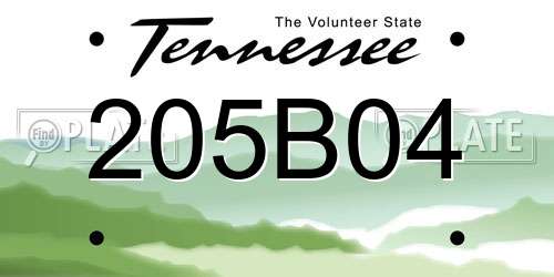 205B04 Tennessee License Plate