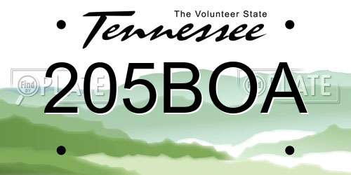 205BOA Tennessee License Plate