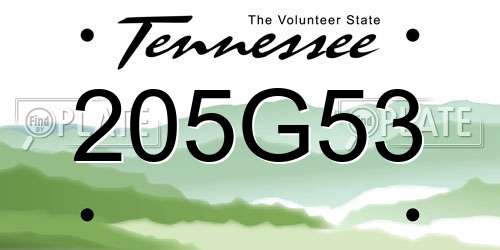 205G53 Tennessee License Plate