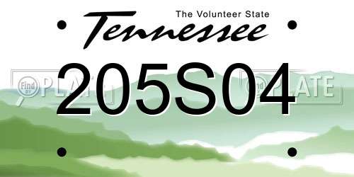 205S04 Tennessee License Plate