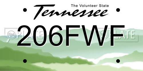 206FWF Tennessee License Plate