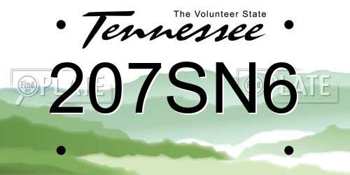 207SN6 Tennessee License Plate