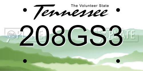 208GS3 Tennessee License Plate