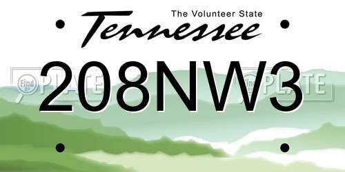 208NW3 Tennessee License Plate