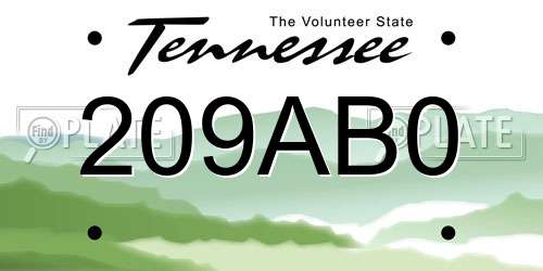 209AB0 Tennessee License Plate