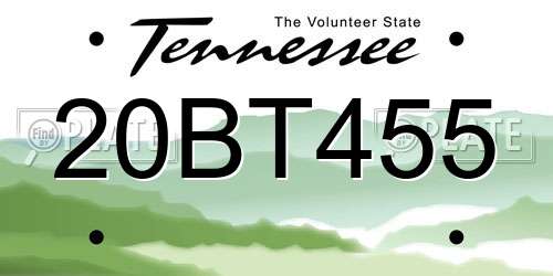 20BT455 Tennessee License Plate