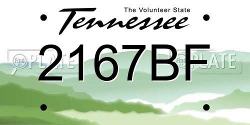 2167BF Tennessee License Plate