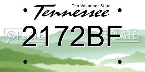2172BF Tennessee License Plate