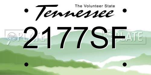 2177SF Tennessee License Plate