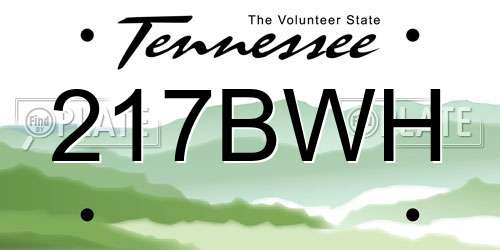 217BWH Tennessee License Plate