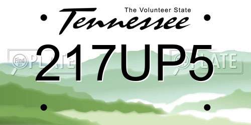 217UP5 Tennessee License Plate