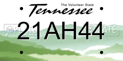 21AH44 Tennessee License Plate