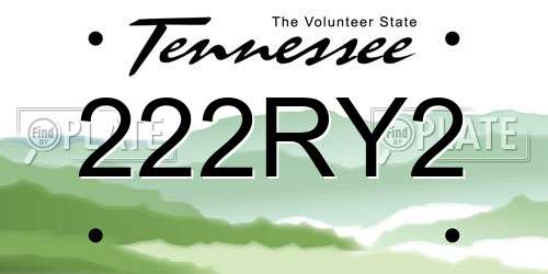 222RY2 Tennessee License Plate