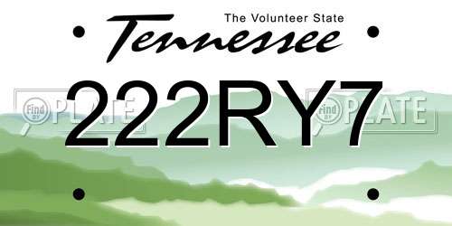 222RY7 Tennessee License Plate