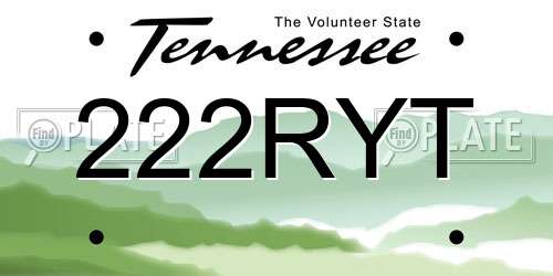 222RYT Tennessee License Plate