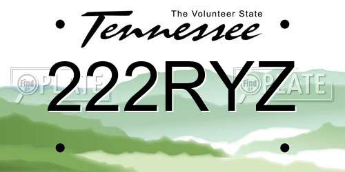 222RYZ Tennessee License Plate