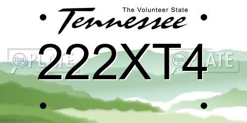 222XT4 Tennessee License Plate