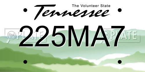 225MA7 Tennessee License Plate