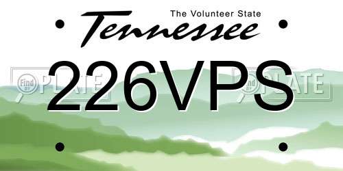 226VPS Tennessee License Plate