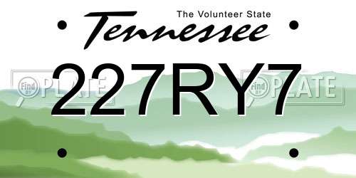 227RY7 Tennessee License Plate