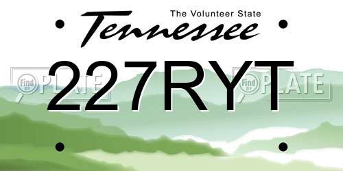 227RYT Tennessee License Plate