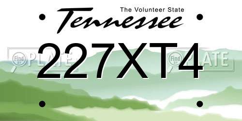 227XT4 Tennessee License Plate