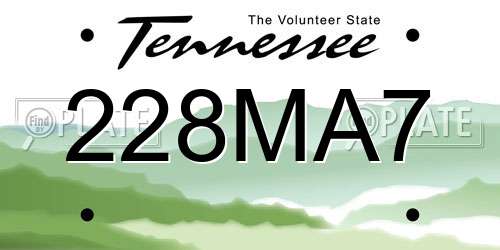 228MA7 Tennessee License Plate