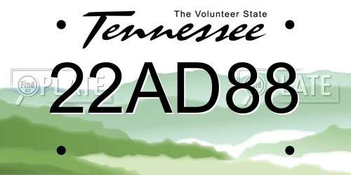 22AD88 Tennessee License Plate