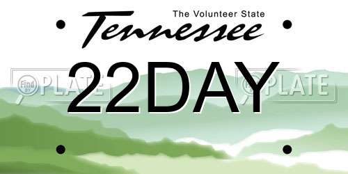22DAY Tennessee License Plate
