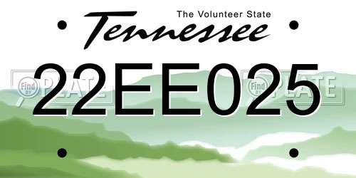 22EE025 Tennessee License Plate