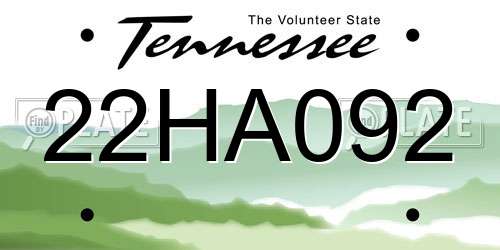 22HA092 Tennessee License Plate