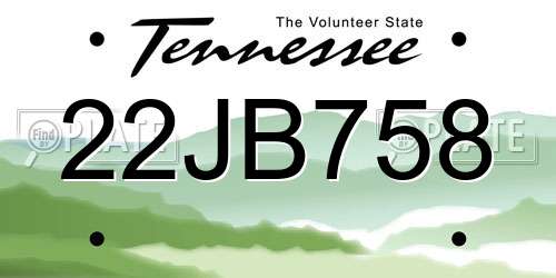 22JB758 Tennessee License Plate