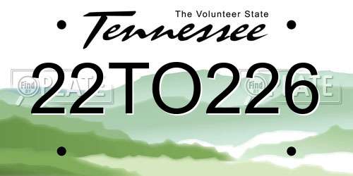 22TO226 Tennessee License Plate