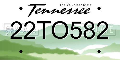 22TO582 Tennessee License Plate