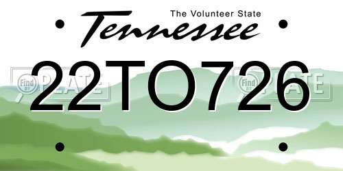 22TO726 Tennessee License Plate