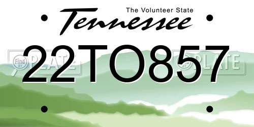 22TO857 Tennessee License Plate