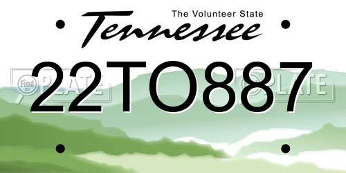 22TO887 Tennessee License Plate
