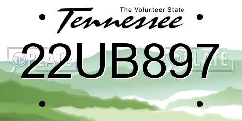 22UB897 Tennessee License Plate
