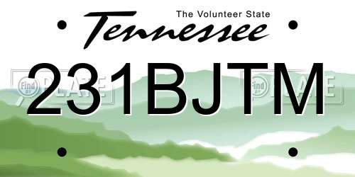 231BJTM Tennessee License Plate