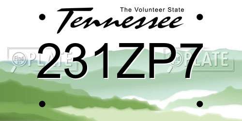 231ZP7 Tennessee License Plate