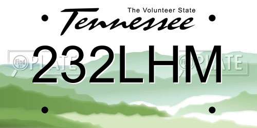 232LHM Tennessee License Plate