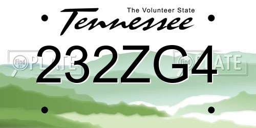 232ZG4 Tennessee License Plate