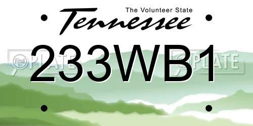 233WB1 Tennessee License Plate