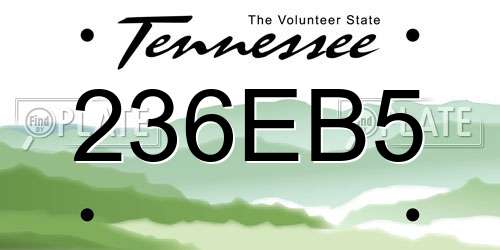 236EB5 Tennessee License Plate