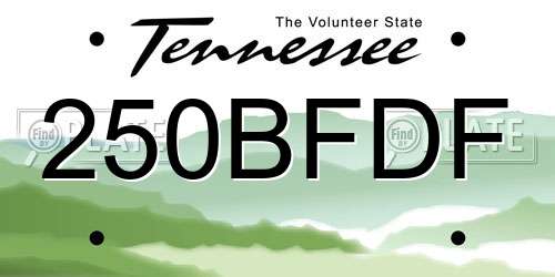 250BFDF Tennessee License Plate